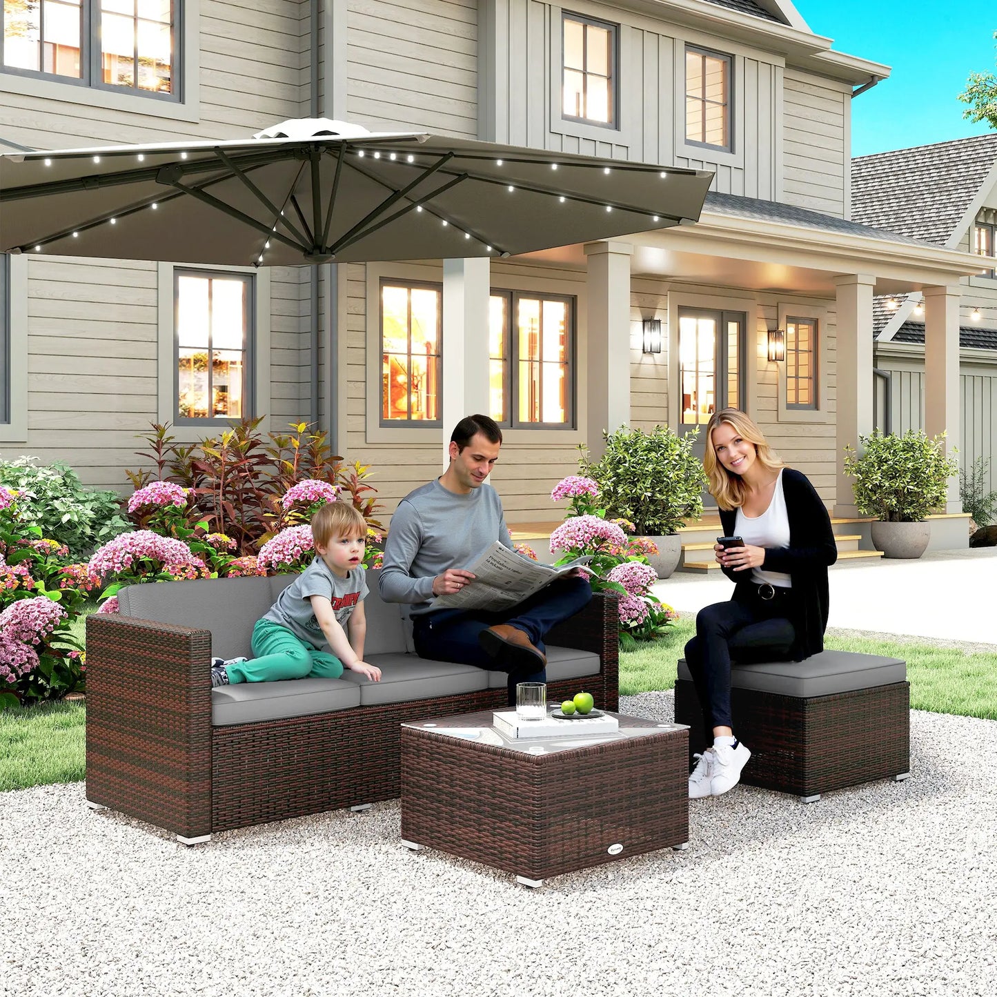 Patio Furniture, Corner Sofa Set with Soft Cushions, Grey Patio Furniture Sets at Gallery Canada