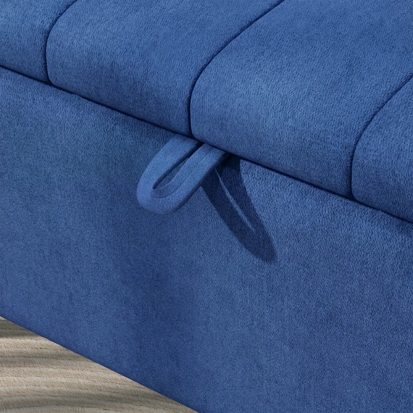 40" Ottoman with Storage, Linen Upholstered Bench, Dark Blue Storage Ottomans & Benches at Gallery Canada