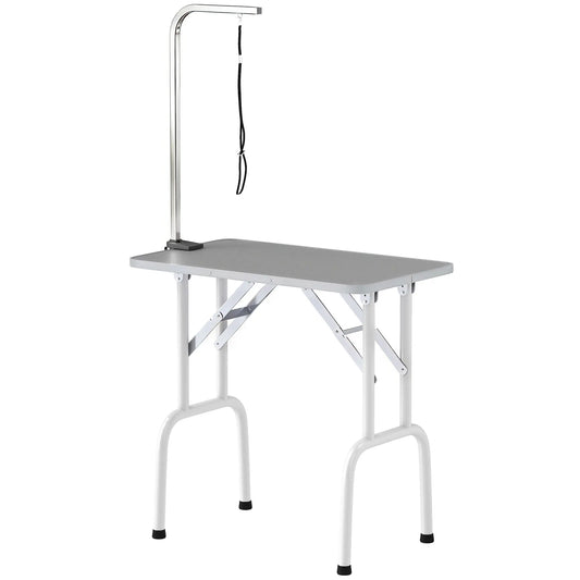 Foldable Pet Grooming Table, Adjustable Arm, Non-Slip Surface, Grey Dog Grooming Tables Grey, White at Gallery Canada