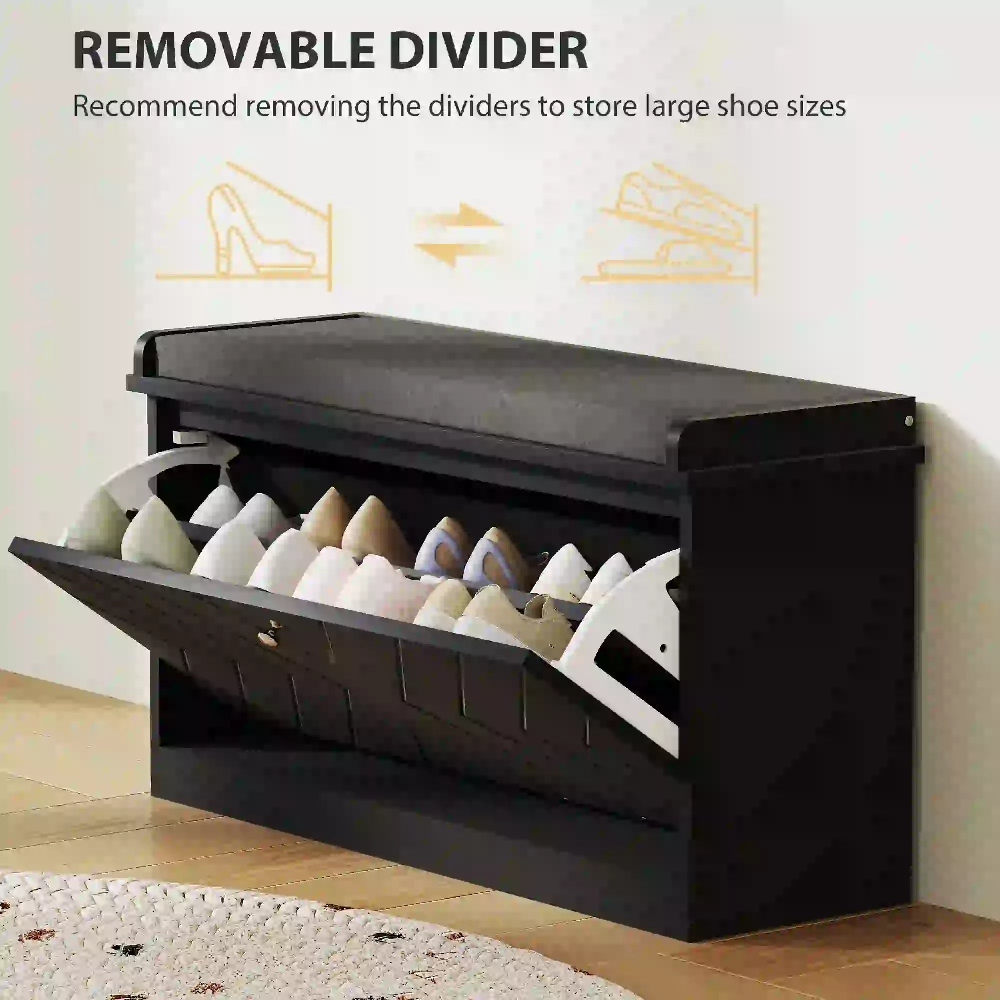 Shoe Storage Bench with Seat, Flip Drawer, Adjustable Shelf, Holds 8 Pairs Shoe Storage Cabinets & Racks at Gallery Canada