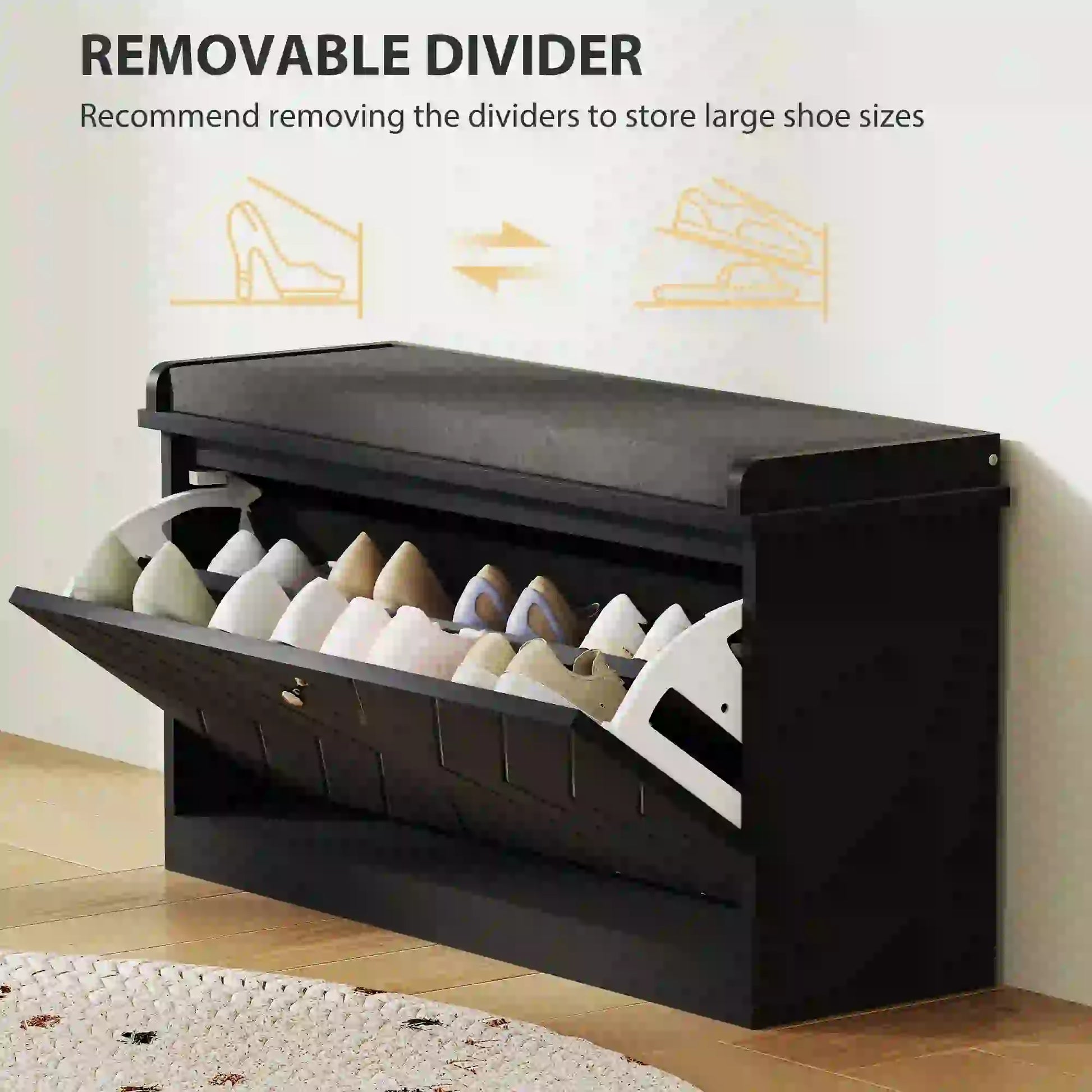 Shoe Storage Bench with Seat, Flip Drawer, Adjustable Shelf, Holds 8 Pairs Shoe Storage Cabinets & Racks at Gallery Canada