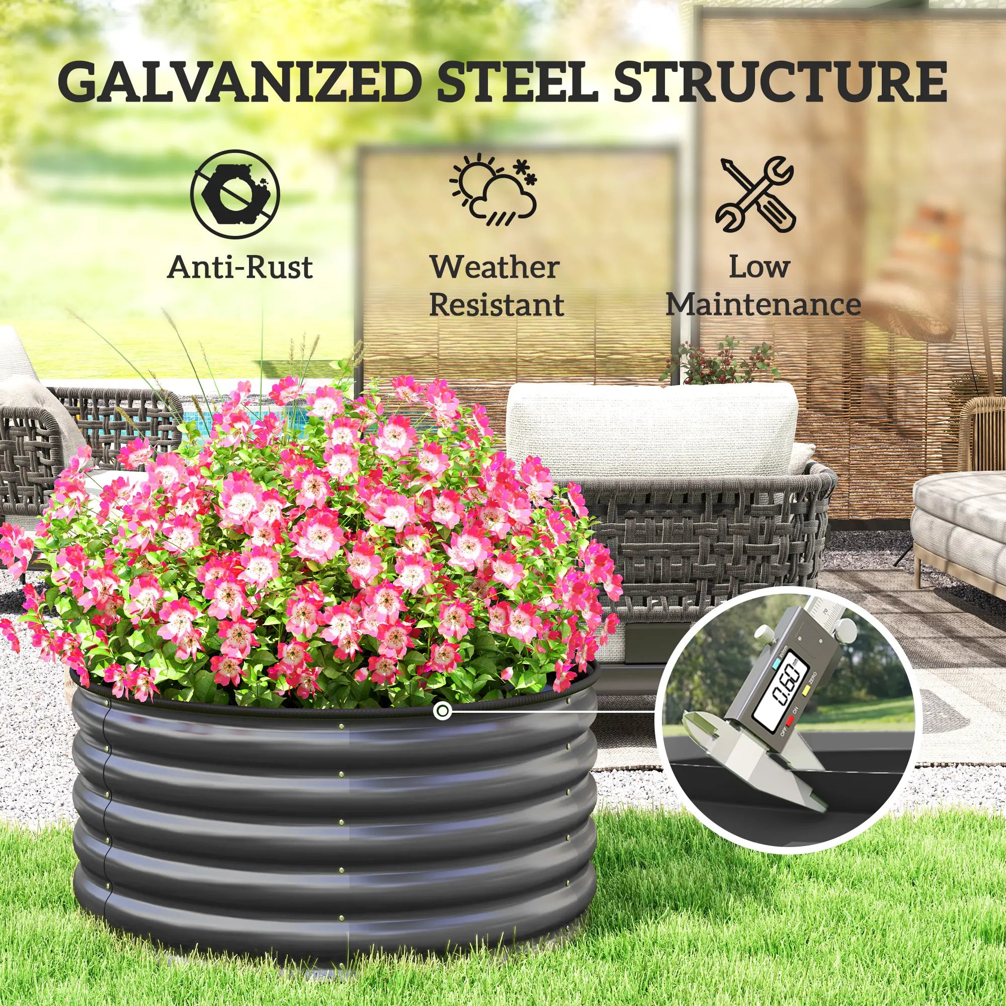 Galvanized Raised Flower Bed, 3x3x1.5 ft, Dark Grey Raised Garden Beds at Gallery Canada