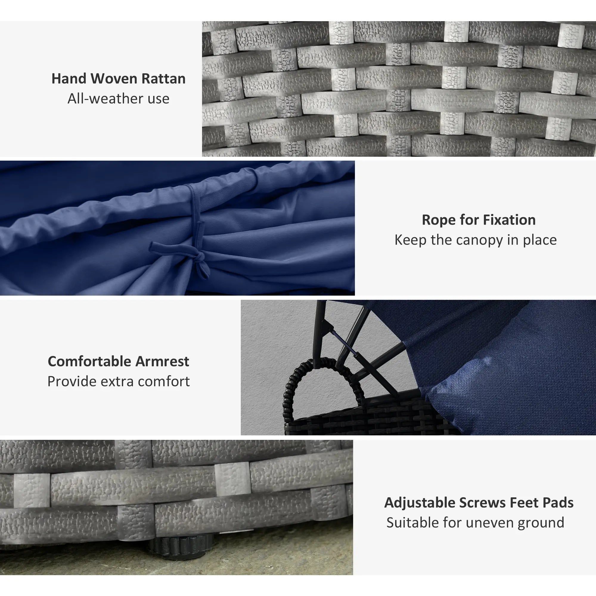 Outdoor Daybed with Canopy, Wicker Round Sofa, 4 Pieces, Dark Blue Patio Furniture Sets at Gallery Canada