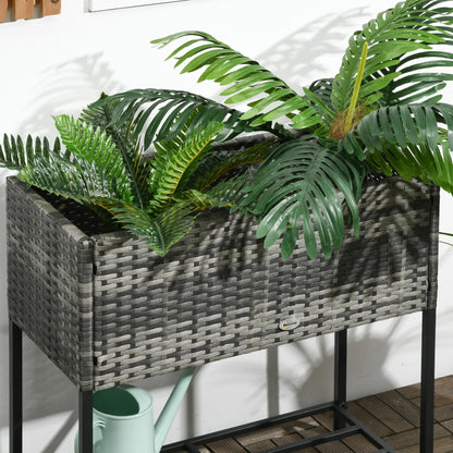 Rattan Raised Garden Box, Elevated Flower Bed with Shelf, Mixed Grey, Grey Plant Stands at Gallery Canada