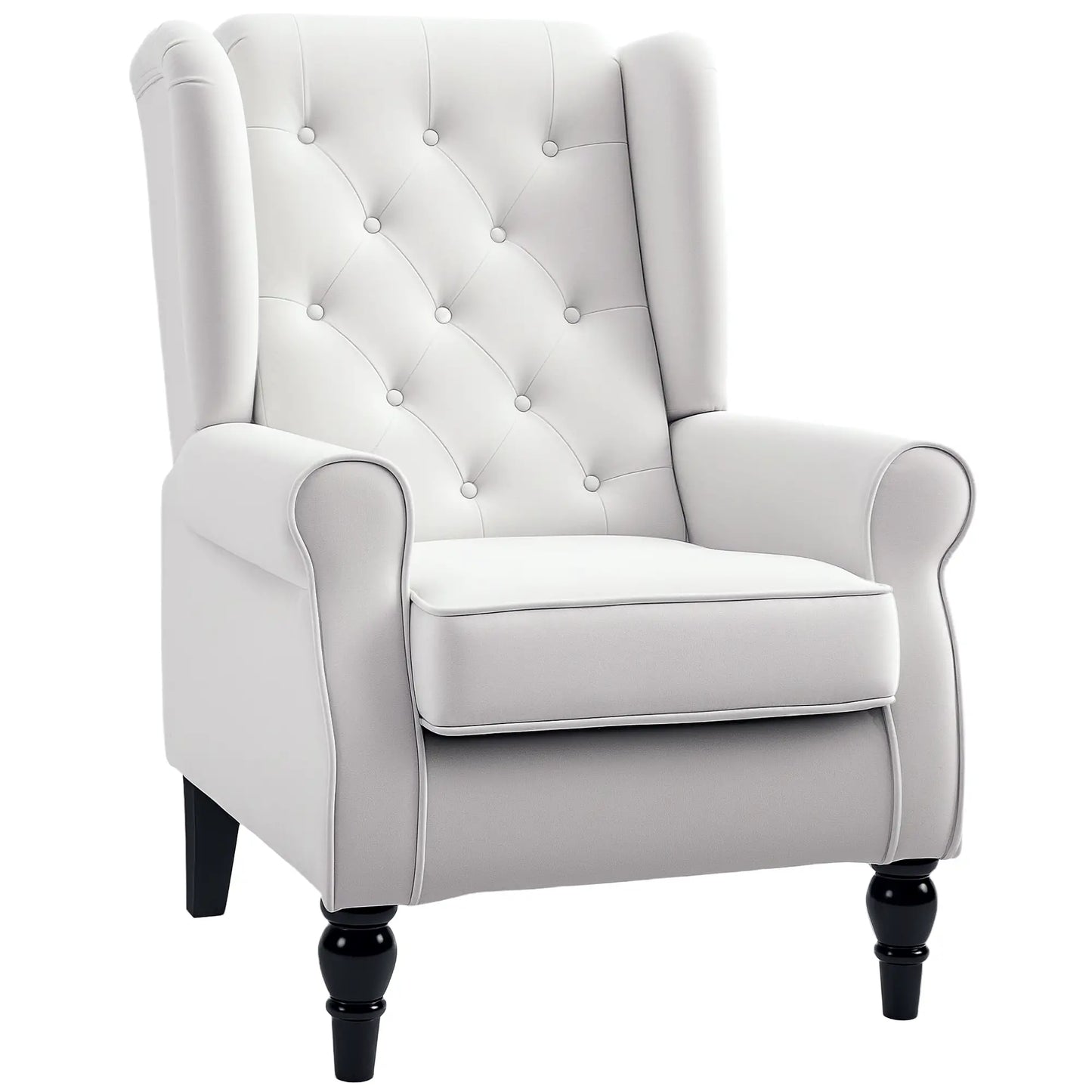 Fabric Accent Chair, Button Tufted Armchair, Upholstered Wingback Chair, White Accent Chairs Cream at Gallery Canada