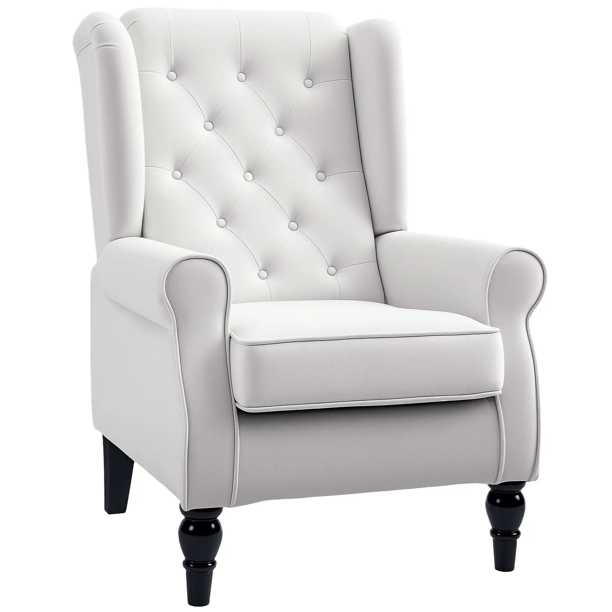 Fabric Accent Chair, Button Tufted Armchair, Upholstered Wingback Chair, White Accent Chairs Cream at Gallery Canada