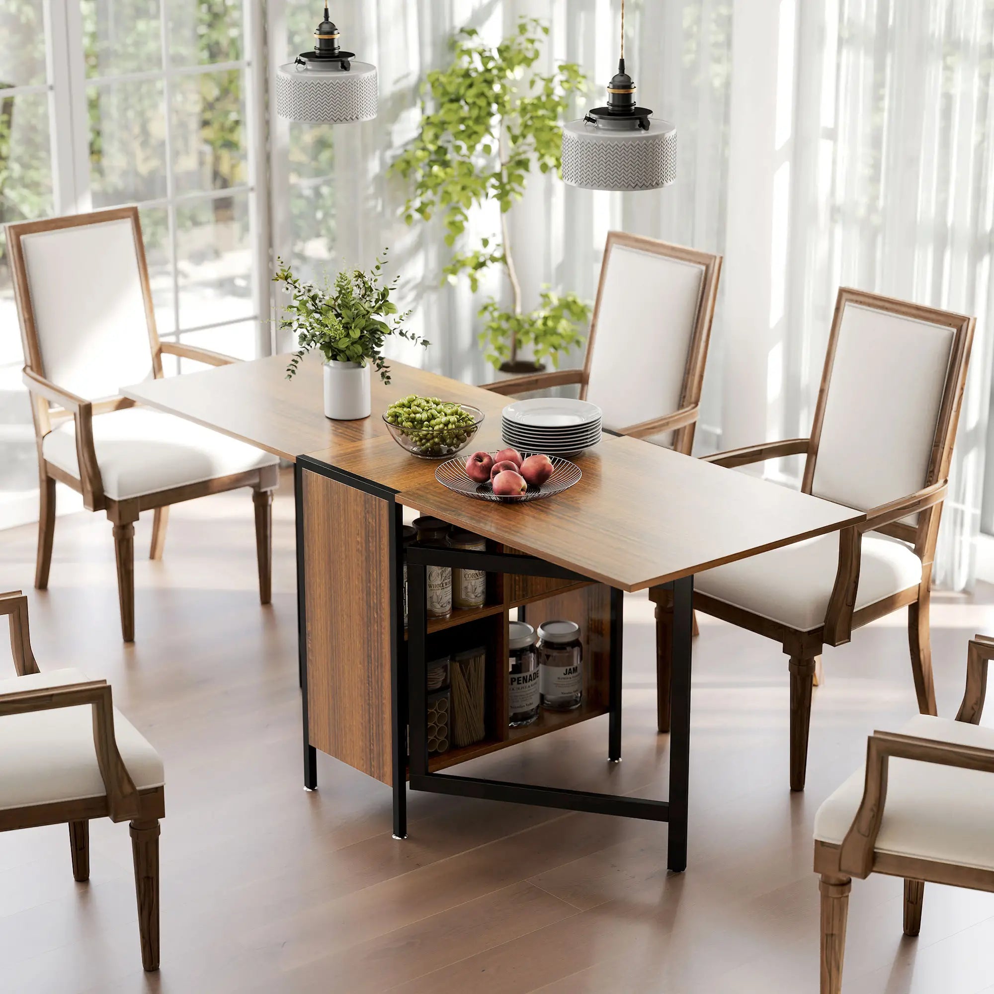 Foldable Table with Hideaway Shelves, Drop Leaf, Brown Dining Tables at Gallery Canada