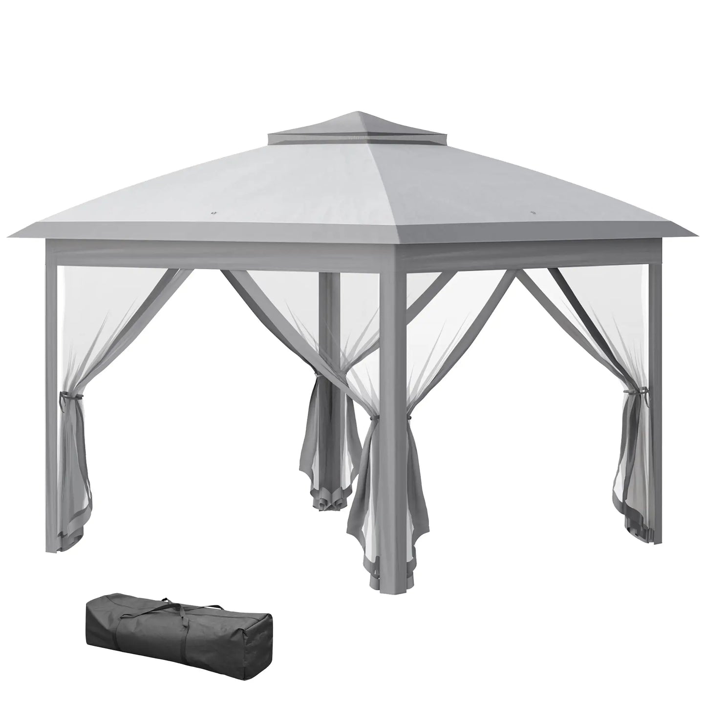 11' x 11' Pop Up Gazebo, Double Roof Foldable Canopy Tent, Grey Pop Up Canopies at Gallery Canada