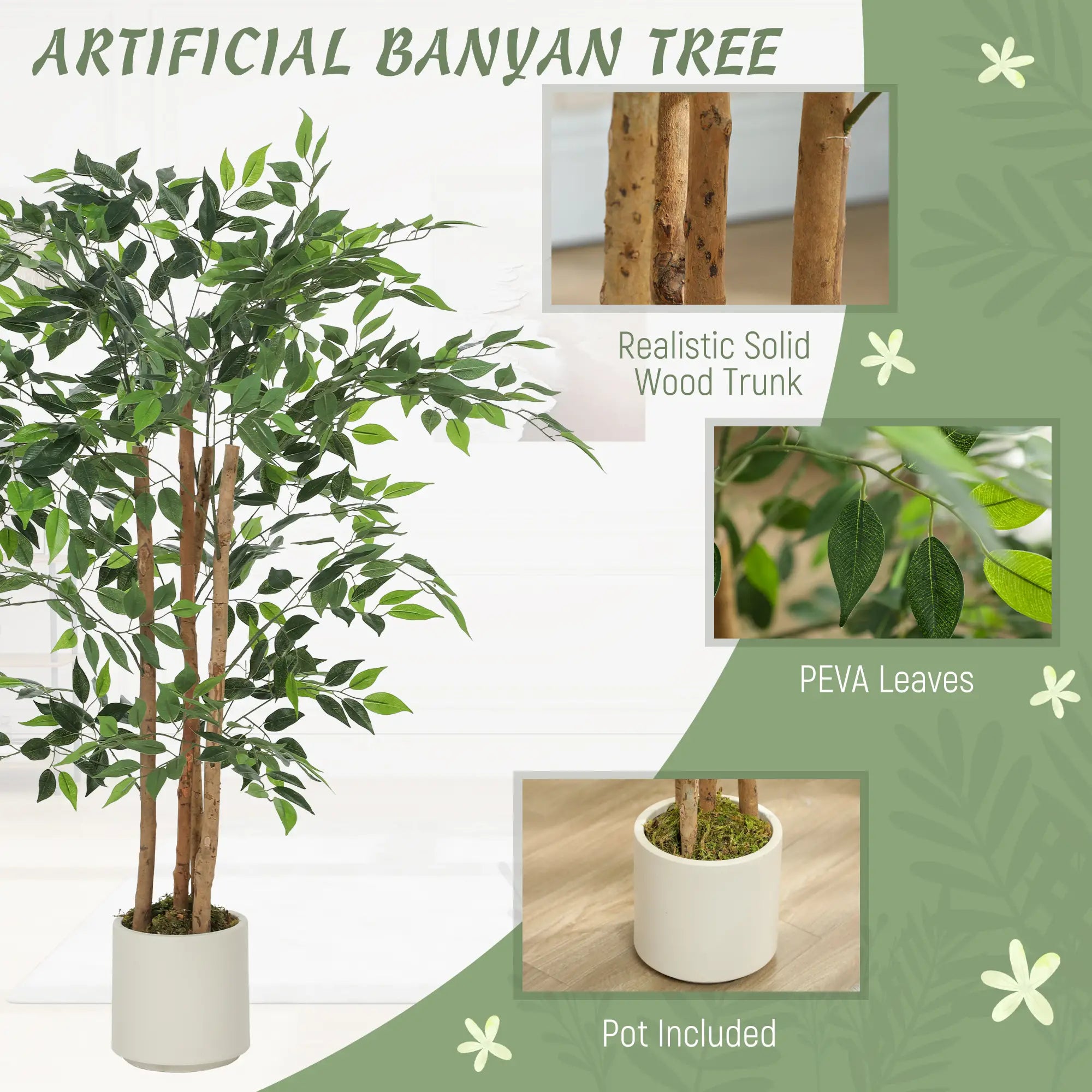 4FT Artificial Banyan Tree Set Of 2, Fake Potted Tree With Wood Trunk Artificial Trees at Gallery Canada