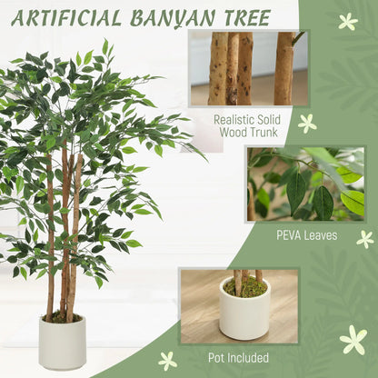 4FT Artificial Banyan Tree Set Of 2, Fake Potted Tree With Wood Trunk Artificial Trees at Gallery Canada
