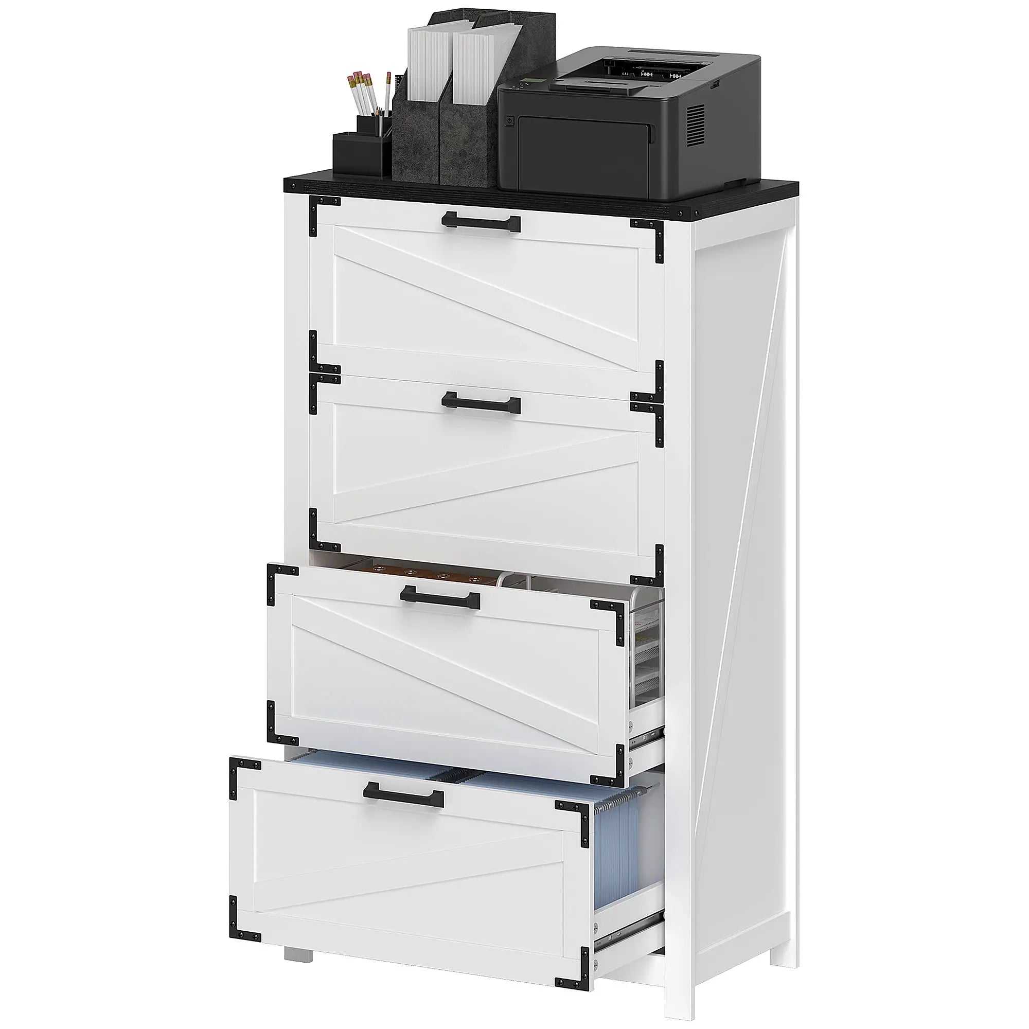 4 Drawer Filing Cabinet, Farmhouse Office Storage, Adjustable Hanging Bars, Letter A4 Legal Size, White Office Cabinets & Cupboards White at Gallery Canada