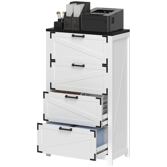 4 Drawer Filing Cabinet, Farmhouse Office Storage, Adjustable Hanging Bars, Letter A4 Legal Size, White Office Cabinets & Cupboards White at Gallery Canada
