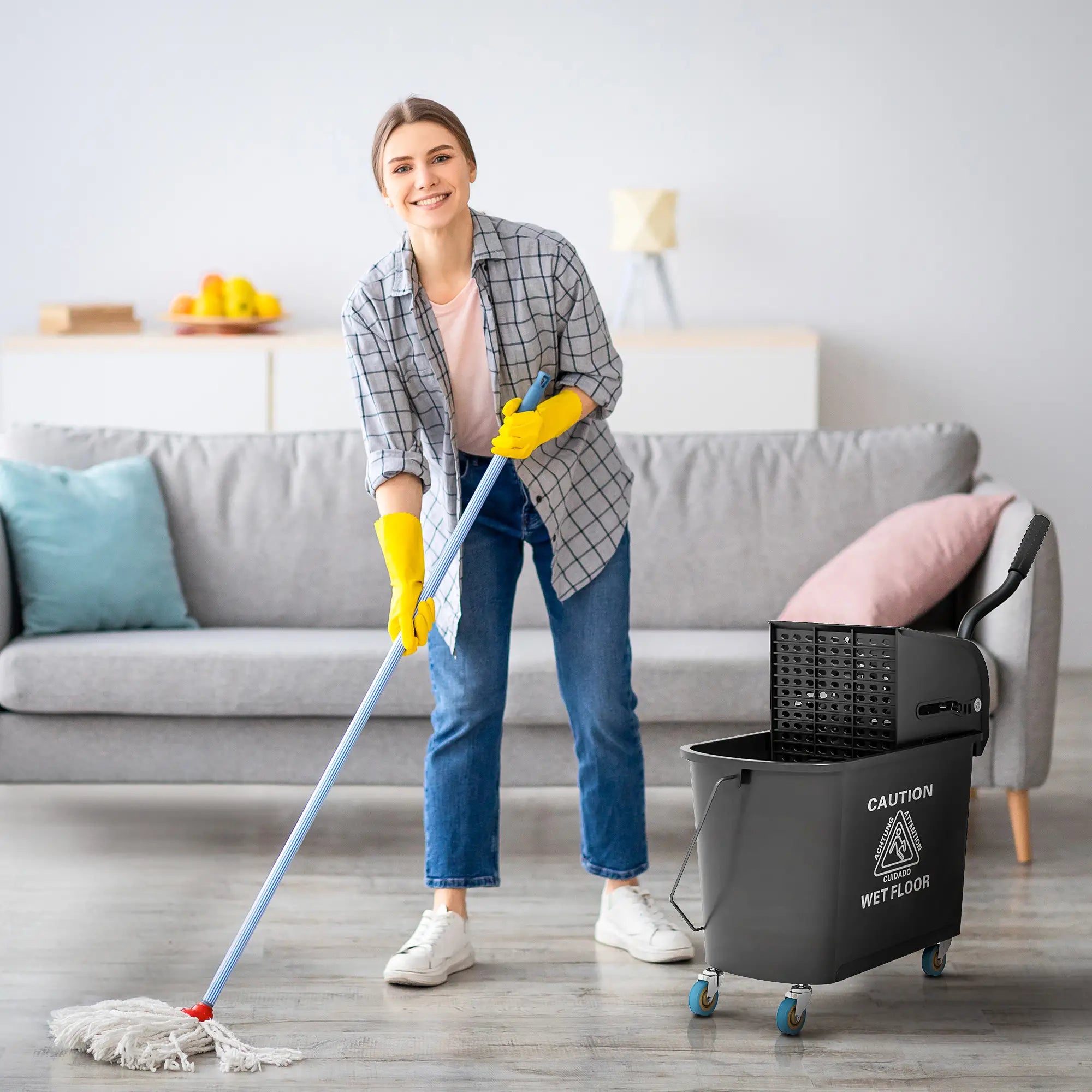 Compact Mop Bucket with Wringer, 5 Gallon, Black Household Supplies at Gallery Canada