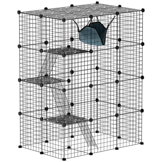 4-Tier Large Cat Cage with Hammock, Platforms, Ramps, Black Outdoor Cat Enclosures Black at Gallery Canada