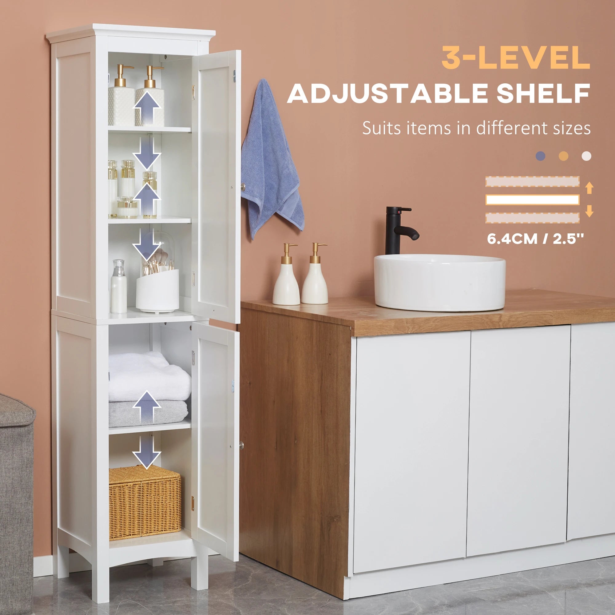 Tall Bathroom Cabinet, Freestanding Storage Organizer, 15