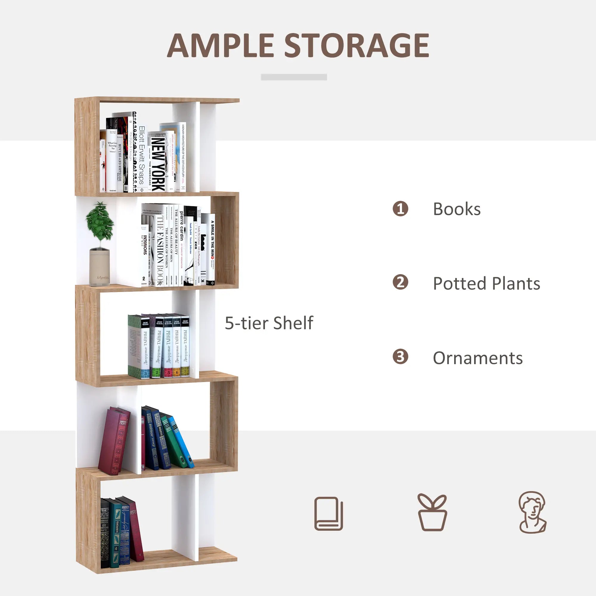 5-Tier Geometric Bookcase, Modern Room Divider, White Display Bookshelves at Gallery Canada