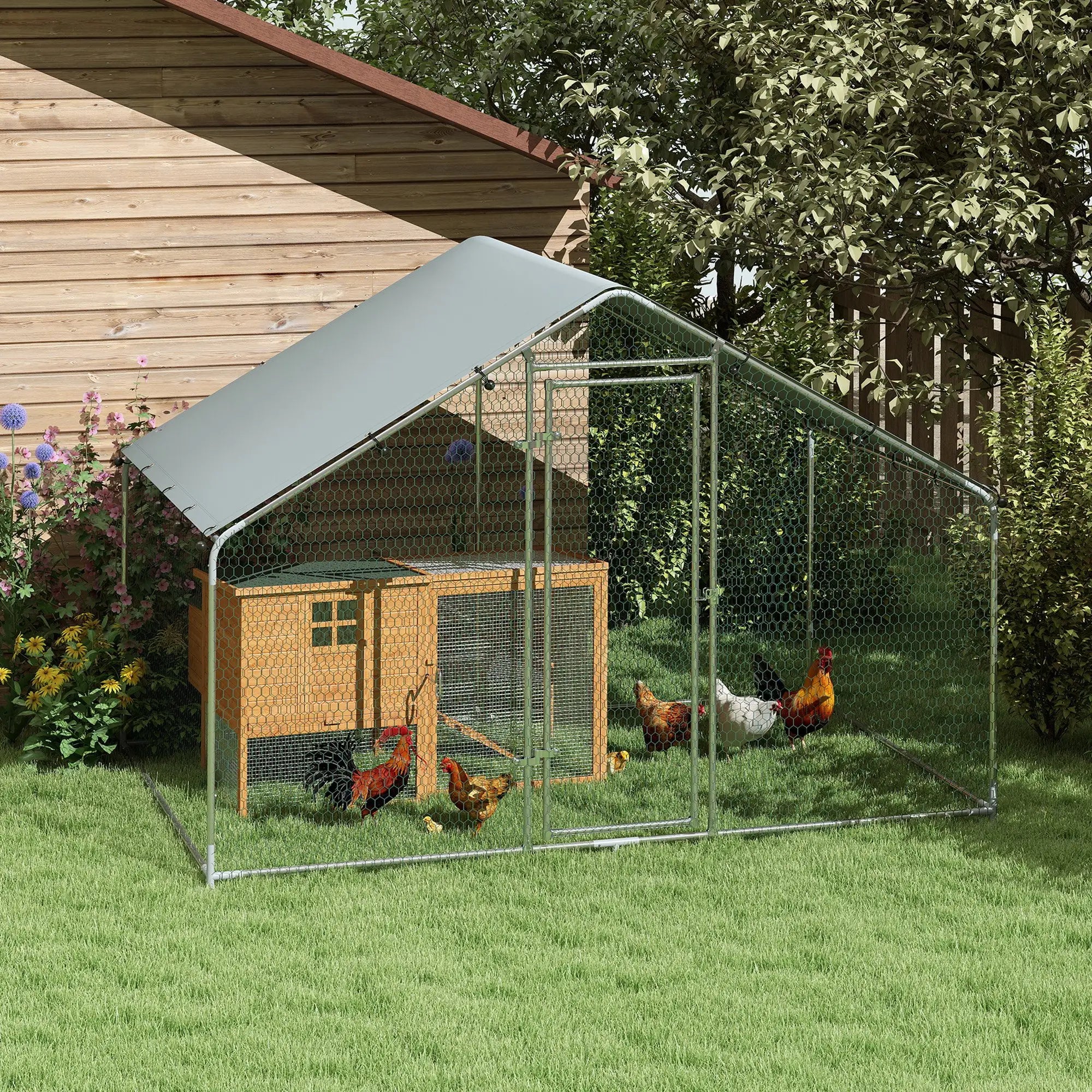 Metal Chicken Coop, 9.8 x 5.6 FT, Walk-In Run With Cover, Lockable Door Chicken Coops at Gallery Canada