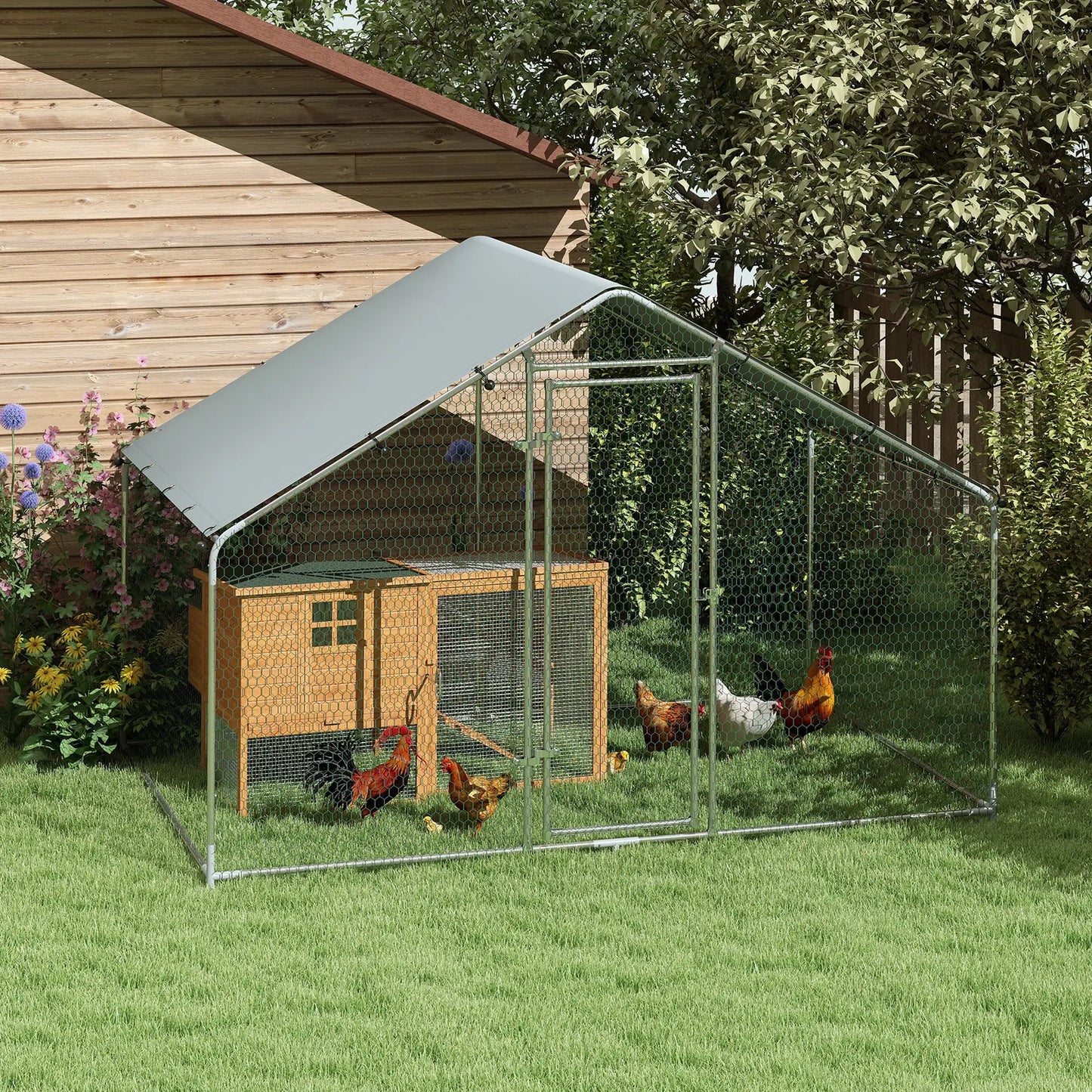 Metal Chicken Coop, 9.8 x 5.6 FT, Walk-In Run With Cover, Lockable Door Chicken Coops at Gallery Canada