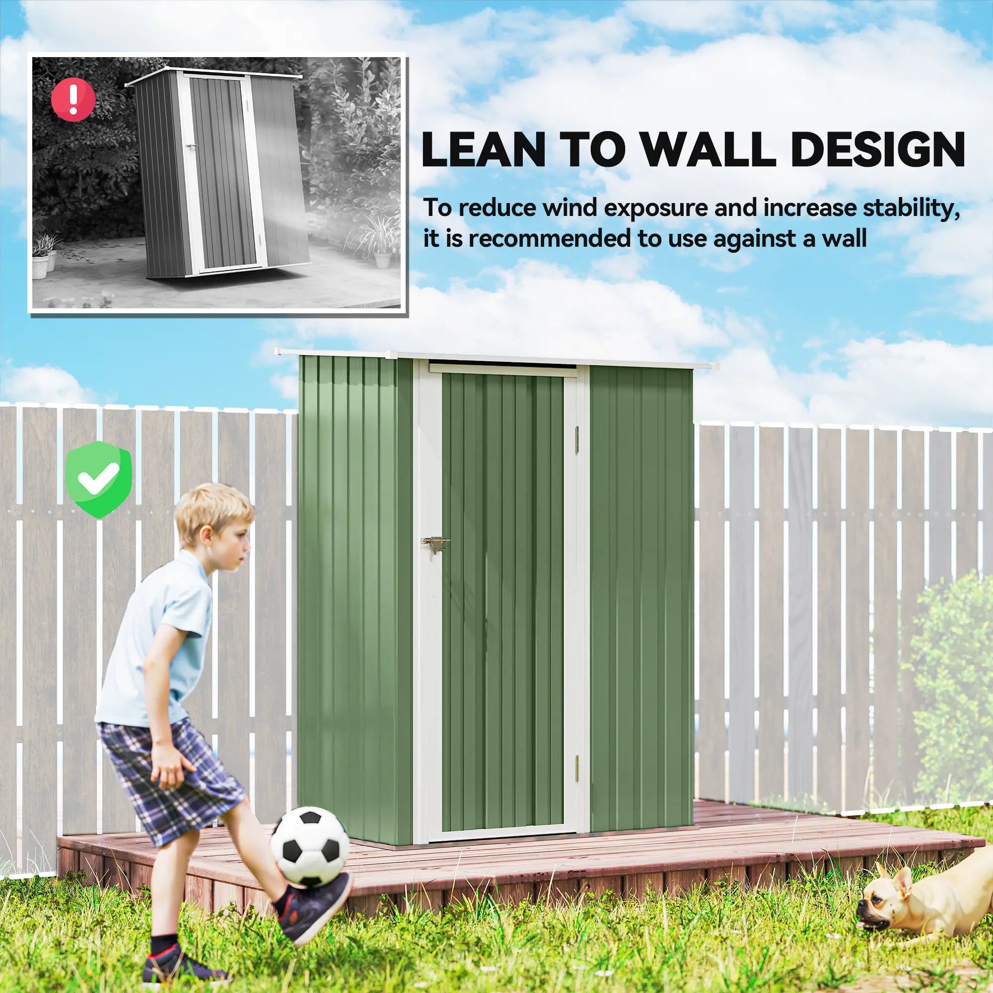 5x3ft Metal Garden Shed, Sloped Roof, Lockable Door, Light Green Sheds at Gallery Canada