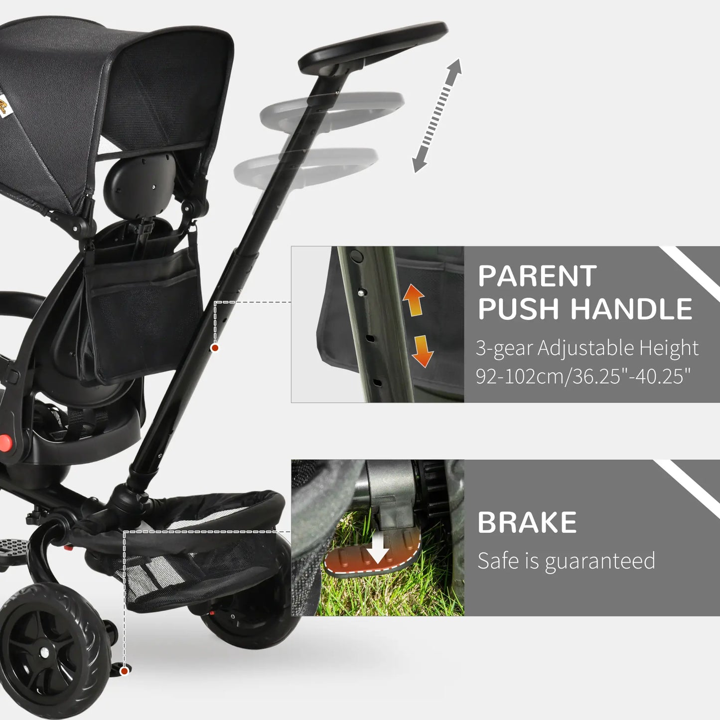 Toddler Tricycle, 4 in 1 Kids Trike, Adjustable Seat, Removable Handle, Black Tricycles for Kids at Gallery Canada