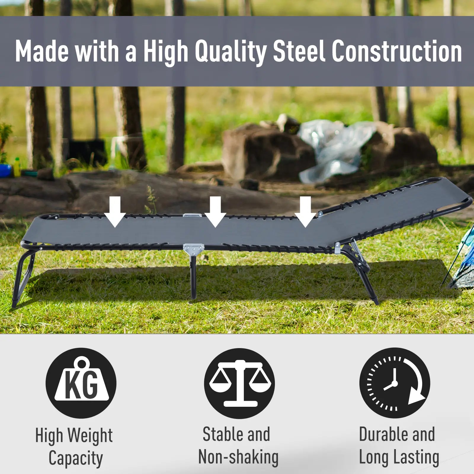 Adjustable Folding Lounge Chair, 4-Level Reclining, Grey Lounger Chairs at Gallery Canada