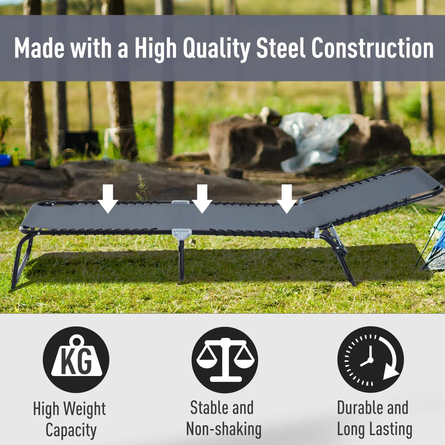 Adjustable Folding Lounge Chair, 4-Level Reclining, Grey Lounger Chairs at Gallery Canada