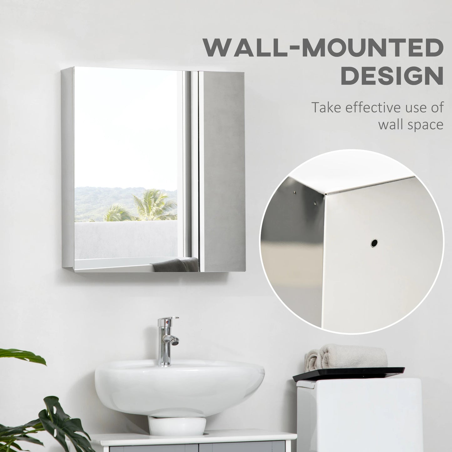 Wall Mounted Medicine Cabinet, Mirror, Hinged Doors, 3-Tier Shelves, Silver Mirror Medicine Cabinets at Gallery Canada