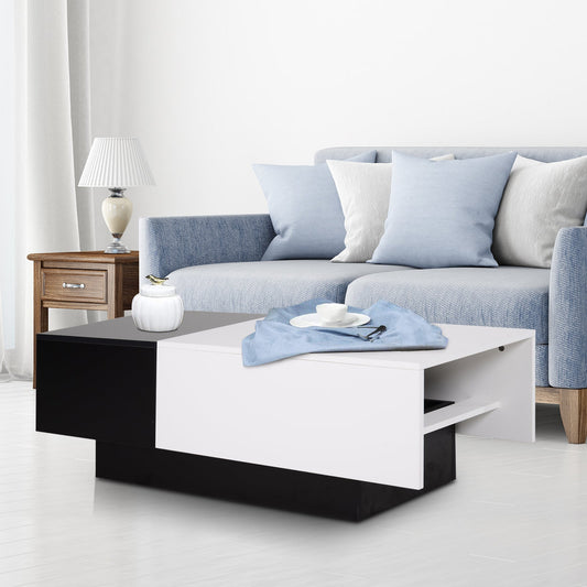 Rectangular Wooden Chest Coffee Table with Slide Top Trunk Storage, Black and White - Gallery Canada