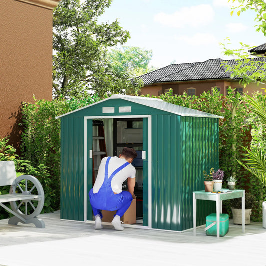 7' x 4' x 6' Garden Storage Shed, Metal Tool House, Green Sheds Green at Gallery Canada