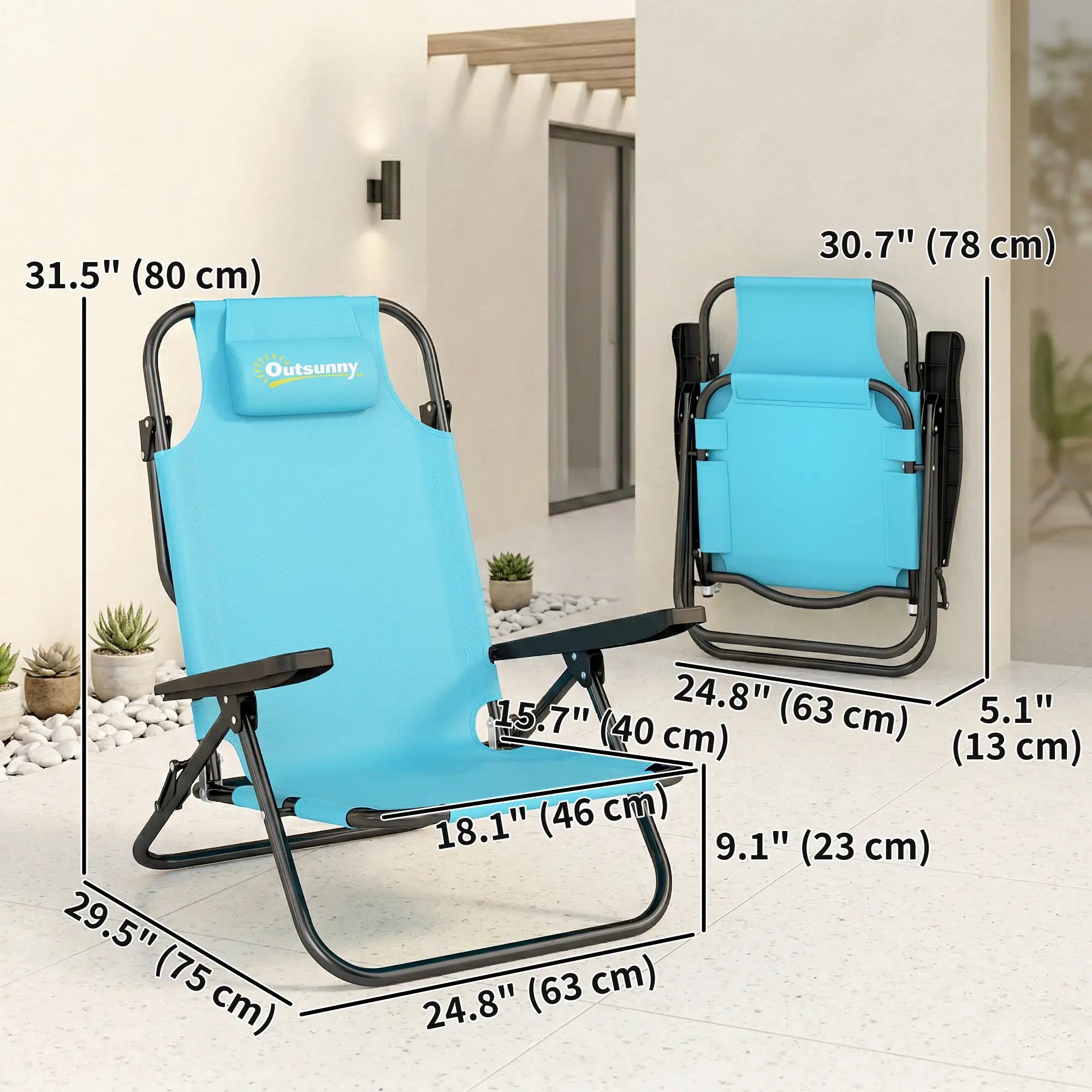 2 Beach Chairs, 5-Position Adjustable, Folding Camping Chair, Light Blue Beach Accessories at Gallery Canada