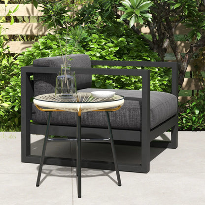 Round Rattan Side Table, With Tempered Glass Top, Cream White Patio Side Tables at Gallery Canada