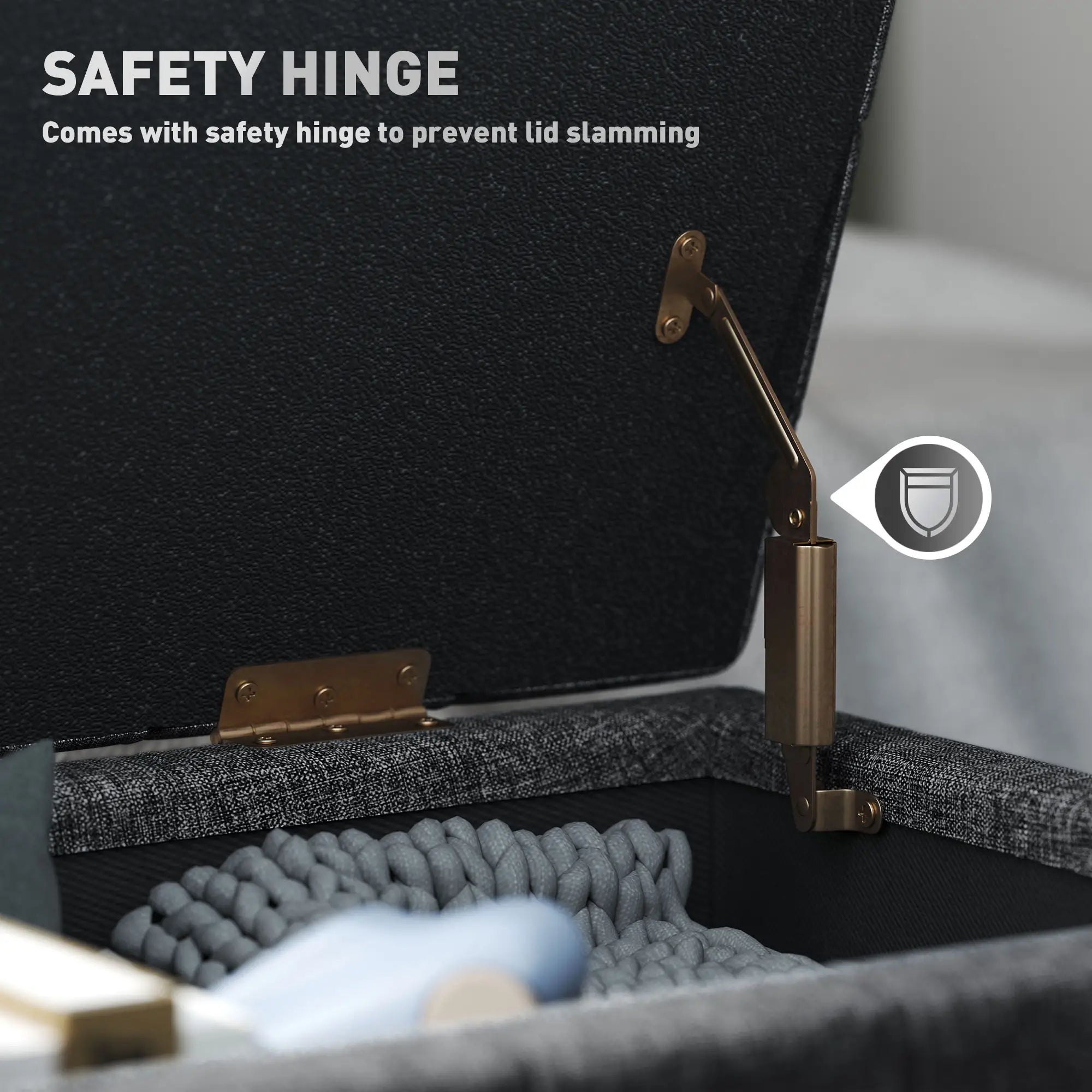 Linen Storage Ottoman, Button Tufted Bench for Bedroom, Grey Storage Ottomans & Benches at Gallery Canada