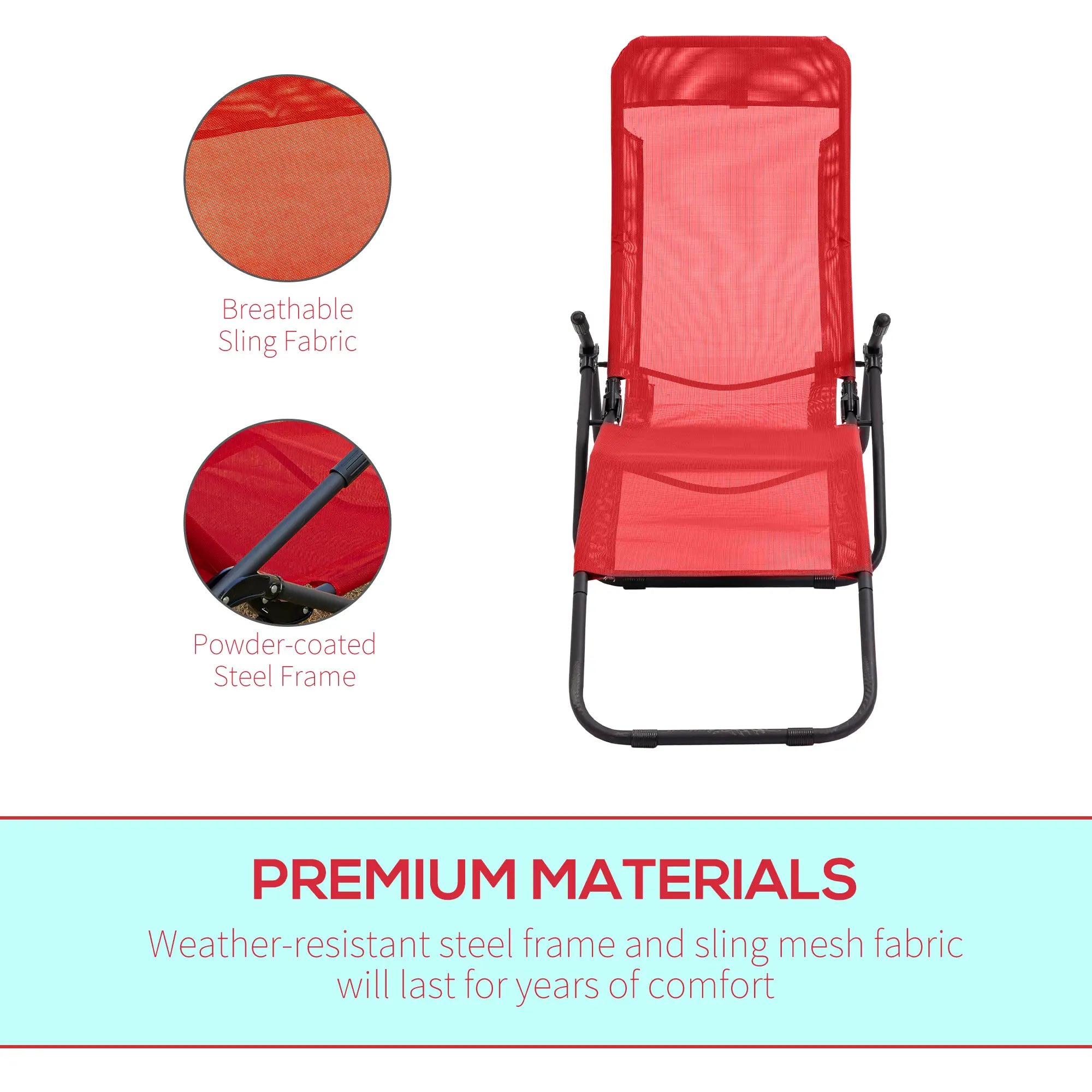 Foldable Patio Lounge Chair, Outdoor Beach Lounger, Breathable Mesh, Zero Gravity, Reclining, Footrests, Armrests, Garden, Pool, Red Lounger Chairs at Gallery Canada