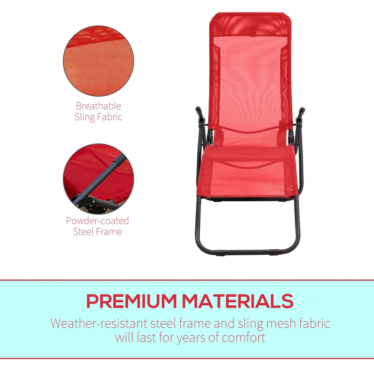 Foldable Patio Lounge Chair, Outdoor Beach Lounger, Breathable Mesh, Zero Gravity, Reclining, Footrests, Armrests, Garden, Pool, Red Lounger Chairs at Gallery Canada