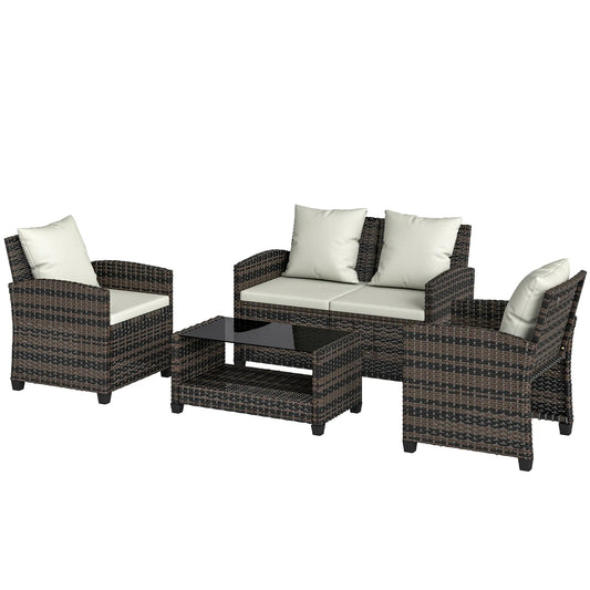 4 Piece Wicker Patio Furniture Set, Loveseat, Chairs, 2 Tier Table, Beige Patio Furniture Sets Mixed Brown, Beige at Gallery Canada