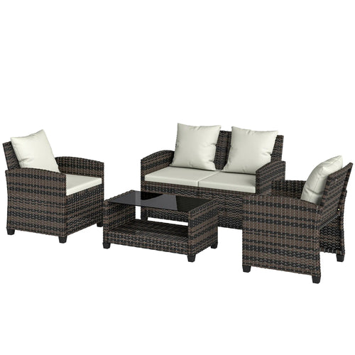 4 Piece Wicker Patio Furniture Set, Loveseat, Chairs, 2 Tier Table, Beige