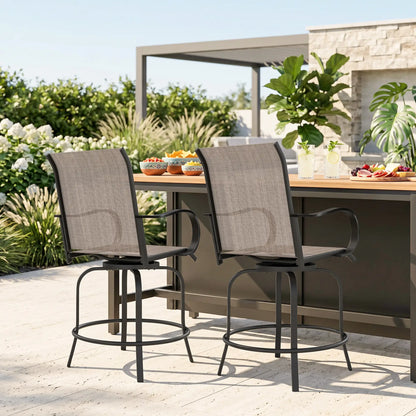 Outdoor Bar Stools Set of 2, 360° Swivel Bar Height Chairs, 26.8" x 29.5" x 48.4", Tan Bistro Sets at Gallery Canada