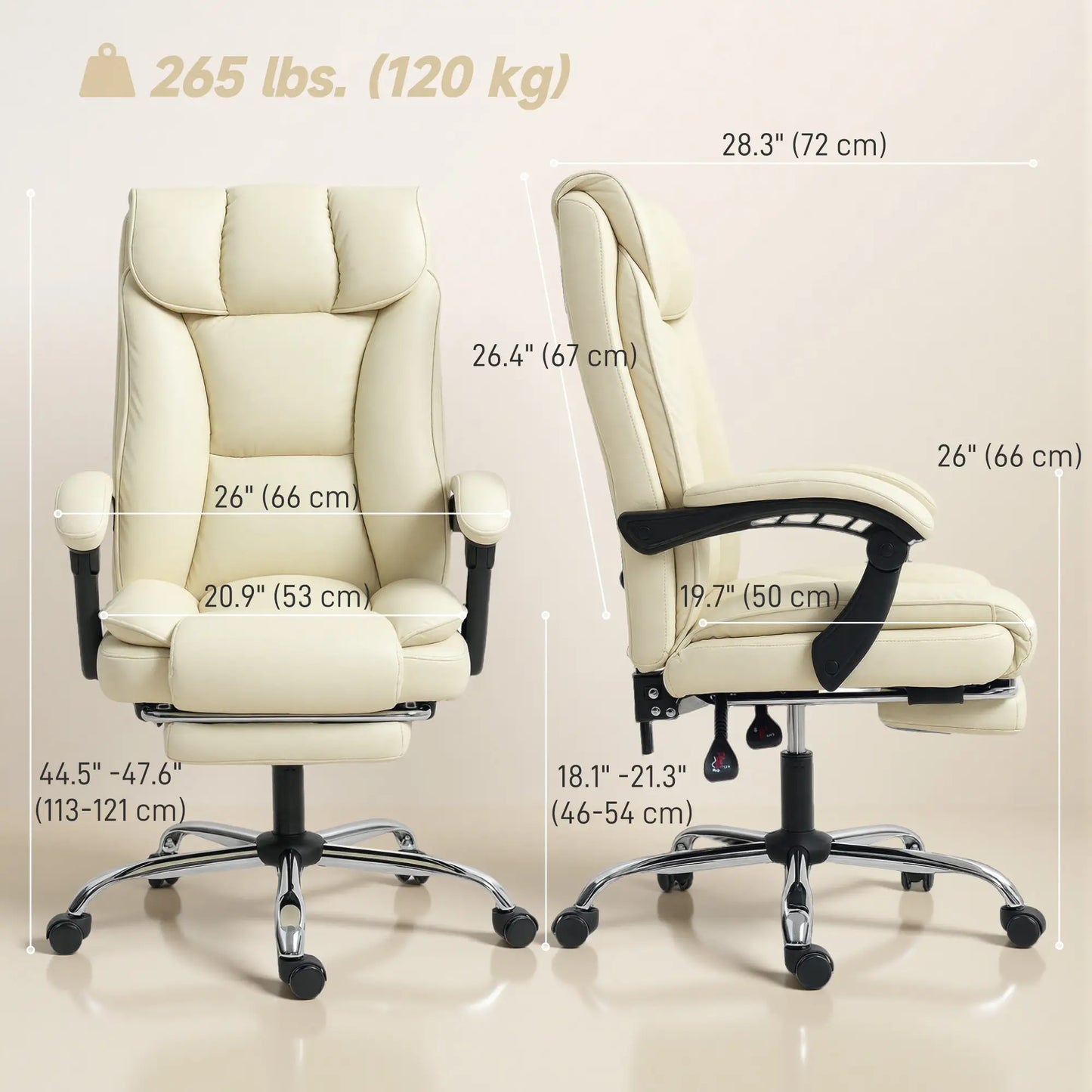 Executive Office Chair, Ergonomic Desk Chair with Footrest, Swivel Recliner, Beige Executive & Manager Chairs at Gallery Canada