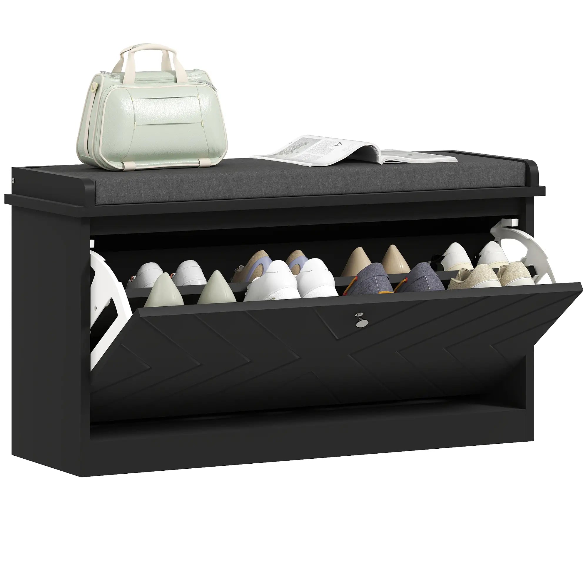 Shoe Storage Bench with Seat, Flip Drawer, Adjustable Shelf, Holds 8 Pairs Shoe Storage Cabinets & Racks at Gallery Canada