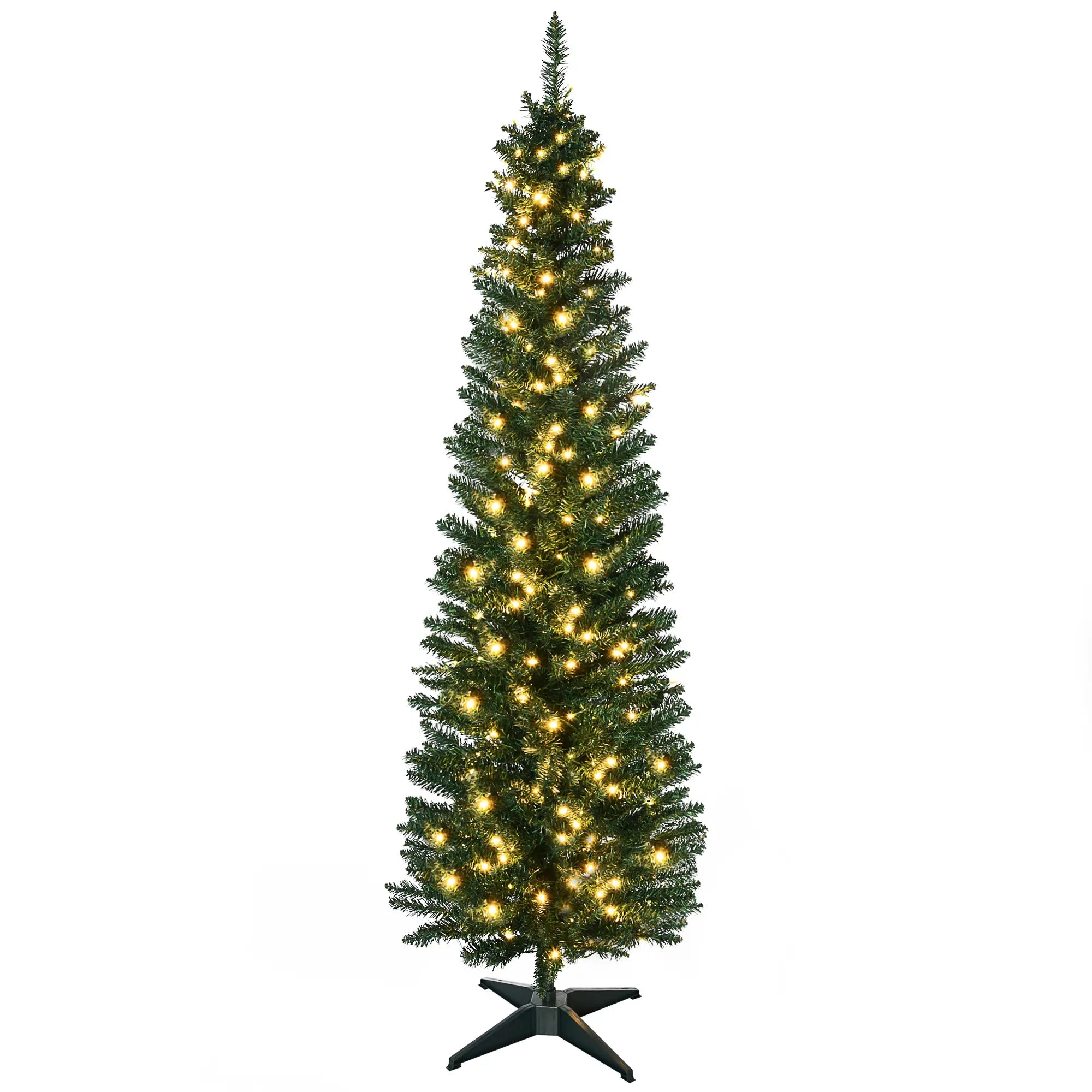 7' Pre Lit Artificial Pencil Christmas Tree, Warm White LED Lights, Green Pencil Christmas Trees at Gallery Canada