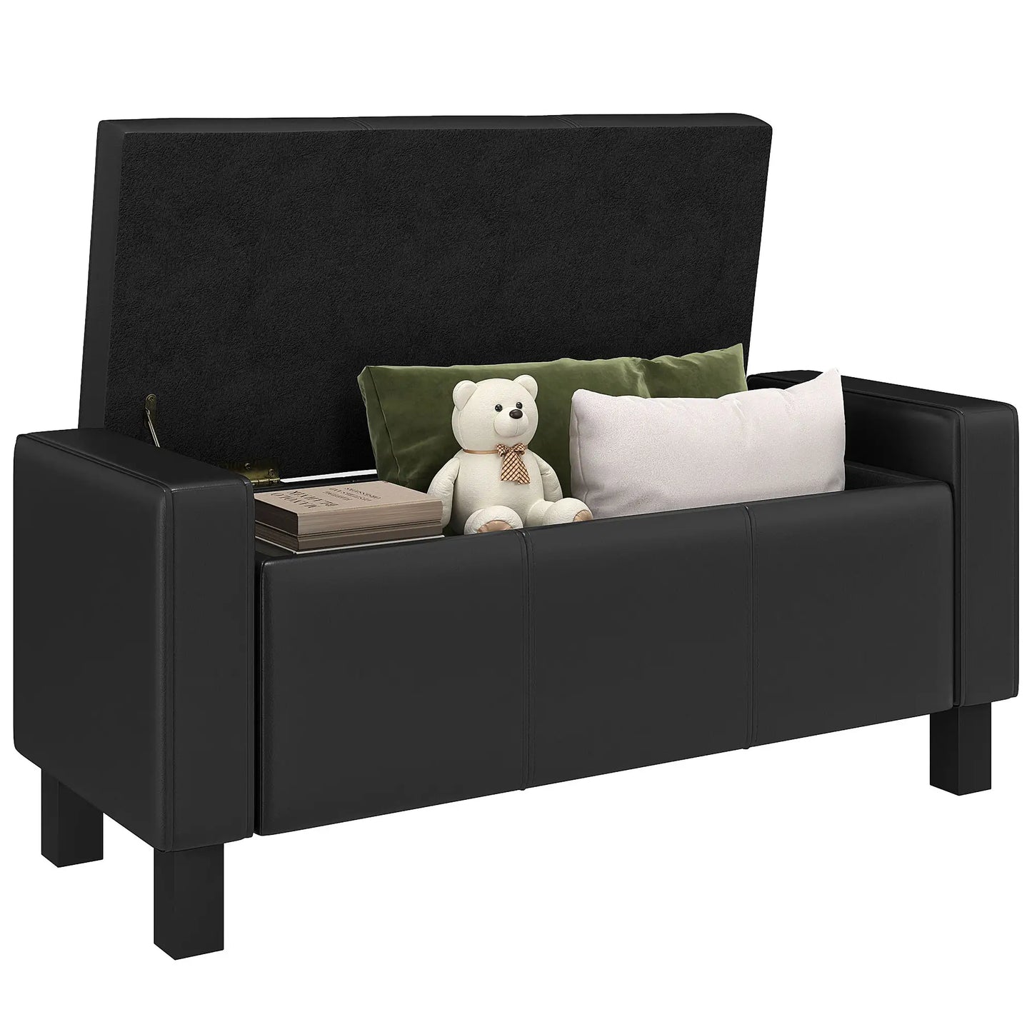 42" Faux Leather Storage Ottoman Bench, Black Storage Ottomans & Benches Black at Gallery Canada