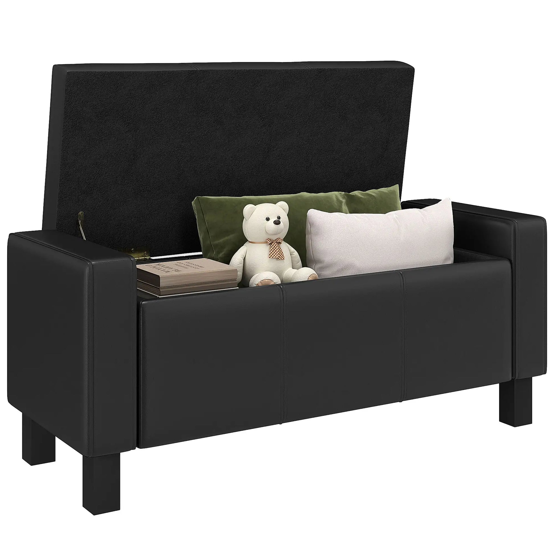 42" Faux Leather Storage Ottoman Bench, Black Storage Ottomans & Benches Black at Gallery Canada