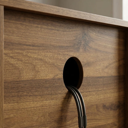 TV Stand for TVs up to 60", Modern Entertainment Center with Curved Sliding Doors and Storage, Brown TV Stands at Gallery Canada