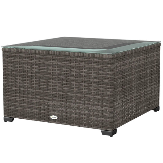 24.4" Patio Wicker Coffee Table, PE Rattan With Tempered Glass Top, Black Patio Side Tables Black at Gallery Canada
