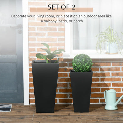 Set of 2 Tall Planters with Drainage Holes, 22" / 18" Outdoor Flower Pots for Patio, Yard, Garden, Black Garden Accessories at Gallery Canada