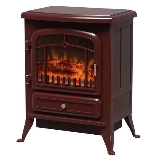 16" Free Standing Electric Fireplace, Adjustable Stove Heater, Wood Burning Flame, 750/1500W, Red Brown Electric Fireplaces Red Brown at Gallery Canada