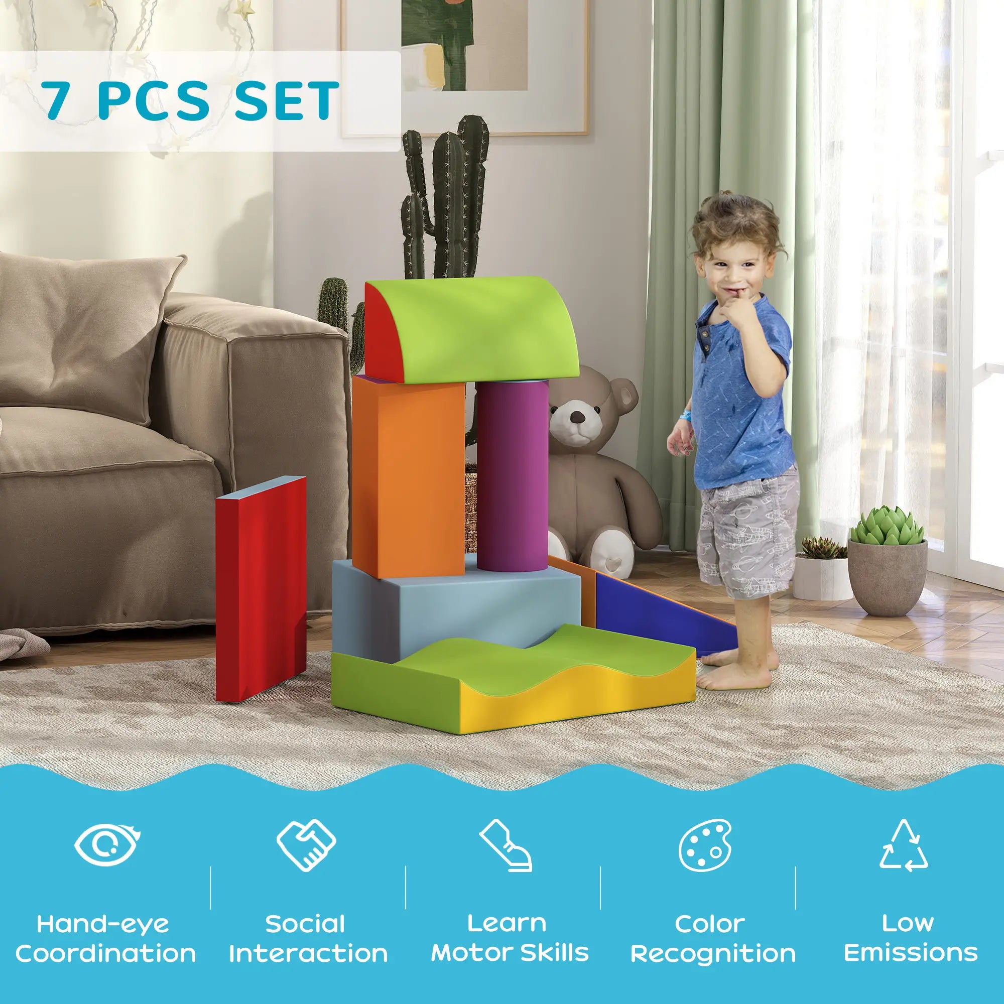 7 Pieces Soft Play Foam Climbing Blocks, Indoor Kids Play Toys, Dark Kids Gym & Playmats at Gallery Canada