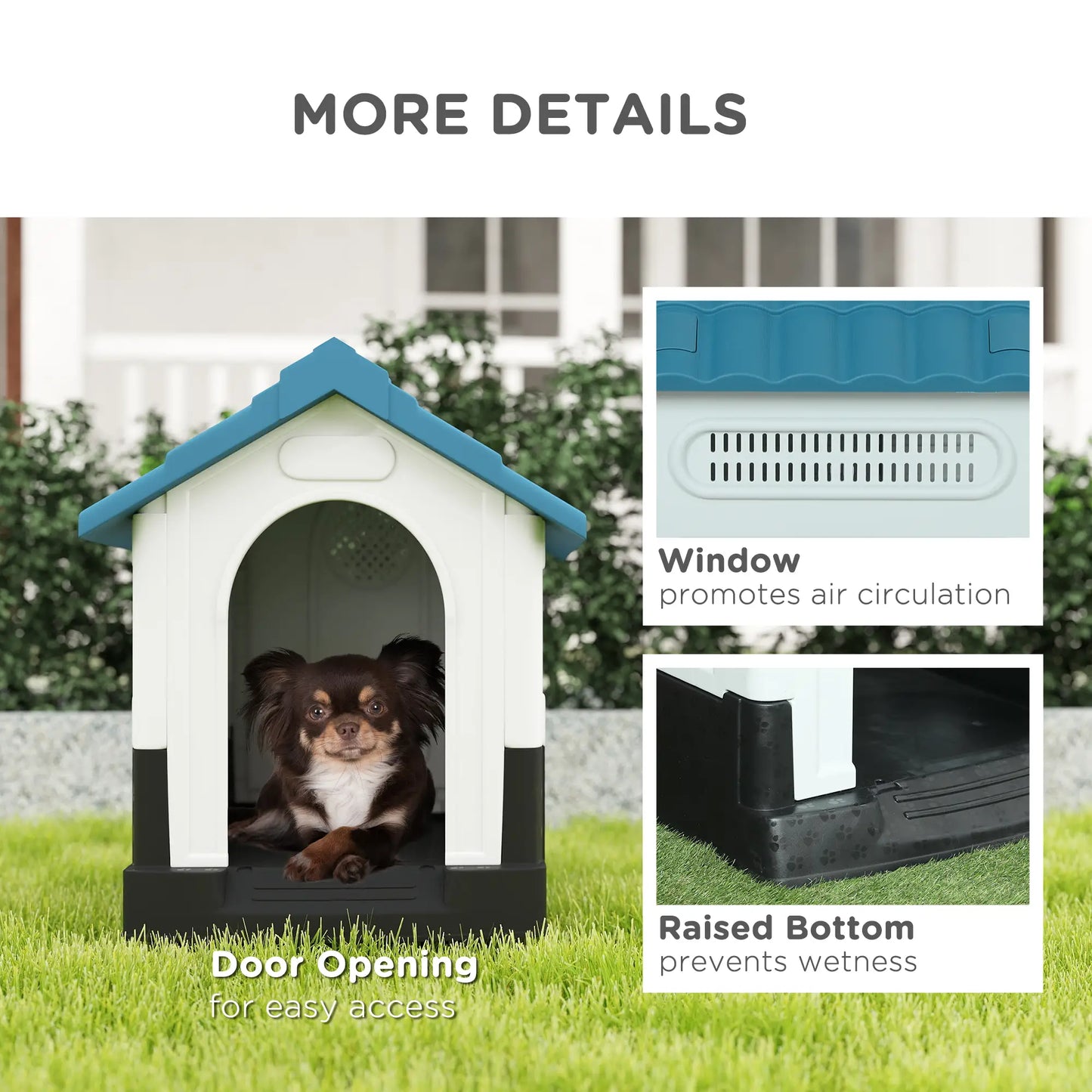 Outside Dog Kennel House, Miniature Dogs, 64.5 x 57 x 66cm, Blue