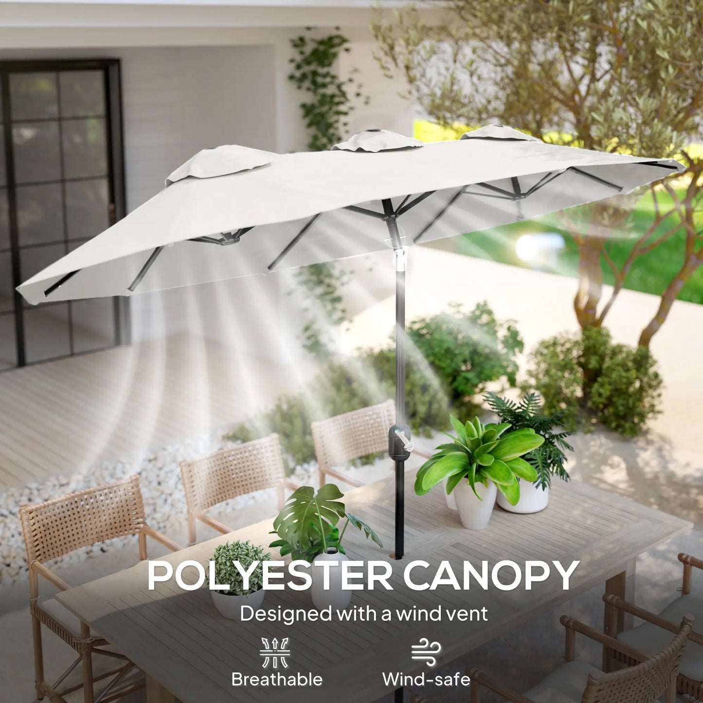 9.7' Double-Sided Patio Umbrella, Tilt Crank Vents, Cream White Sun Umbrellas at Gallery Canada