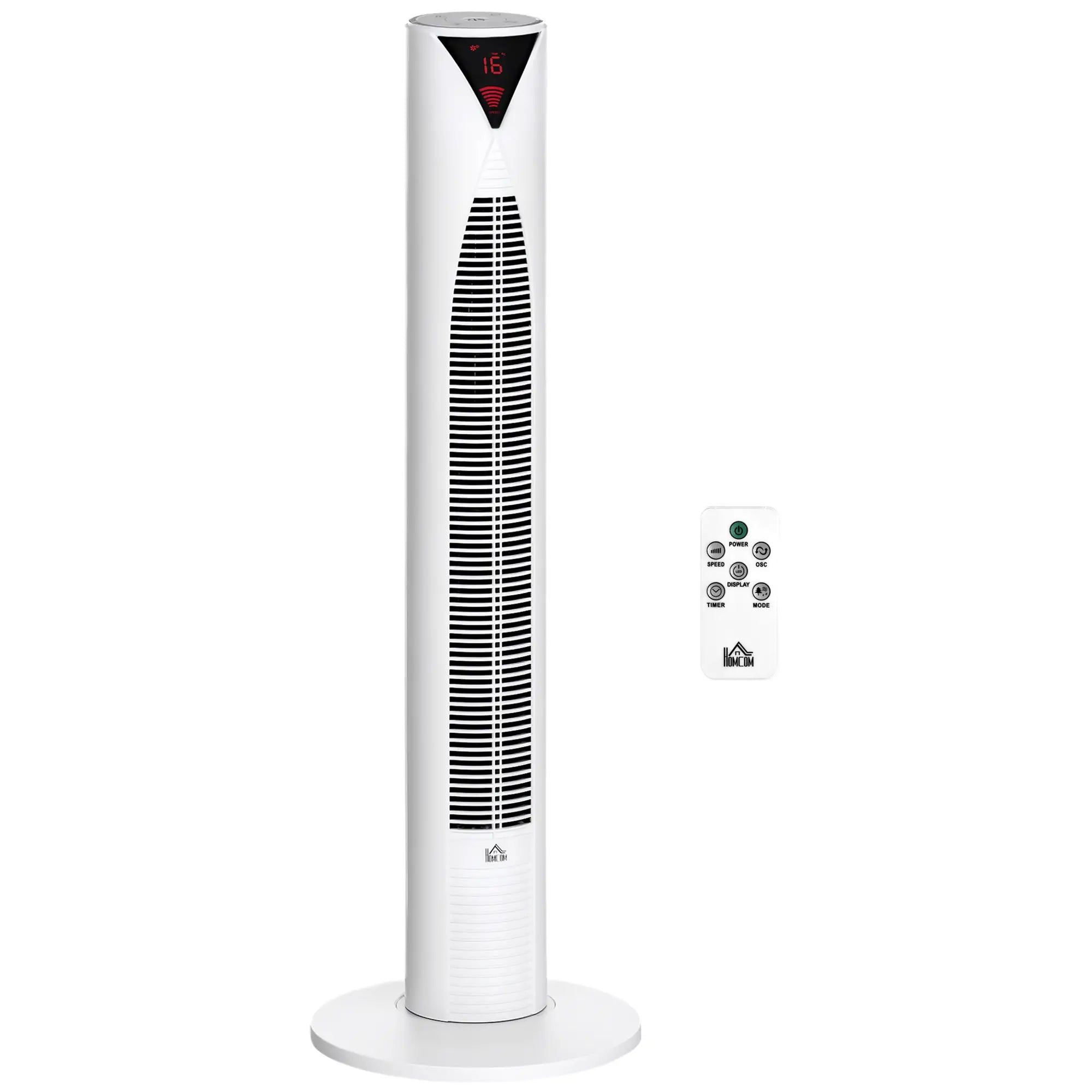 Freestanding Tower Fan, 3 Speed, 12h Timer, Oscillating, LED Panel, Remote, White Tower Fans White at Gallery Canada